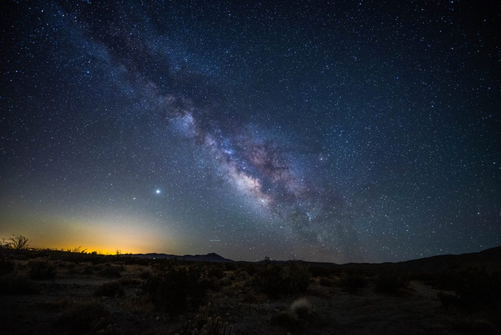 View of stars and the Milky Way in the dark sky in Anza Borrego Desert State Park